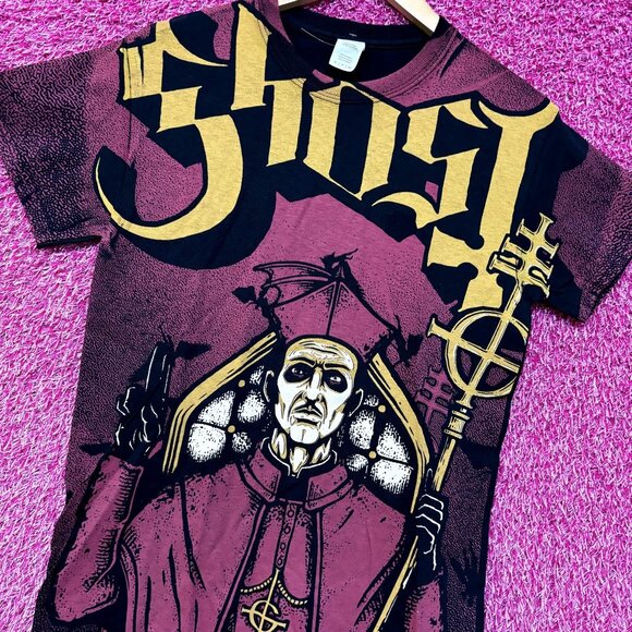 Ghost Cardinal Copia Blood Cassock Prequelle All Over Front Heavy Metal Tee S - Picture 4 of 4